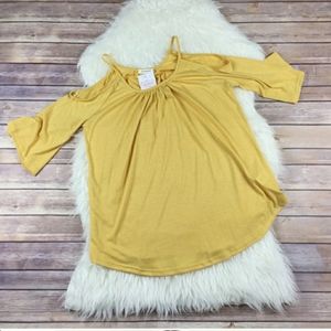 Mustard Yellow Cold Shoulder Casual Fit Top